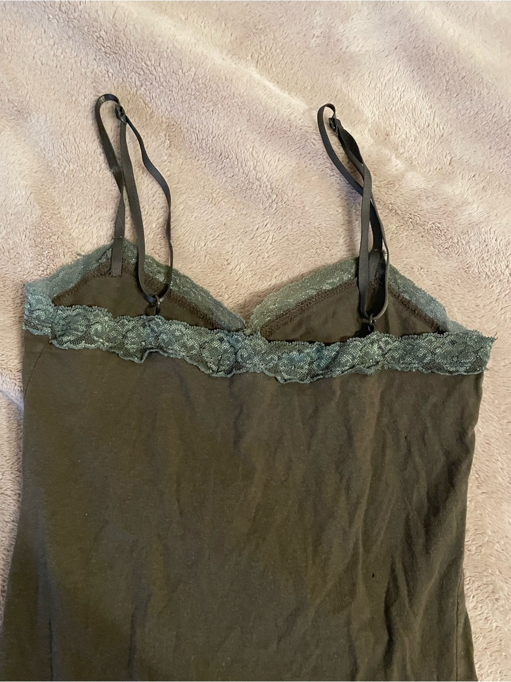 Y2k Olive Green Lace-Trim Cami Tank Top - Picture 5 of 6